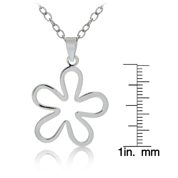 Sterling Silver Flower Polished Necklace