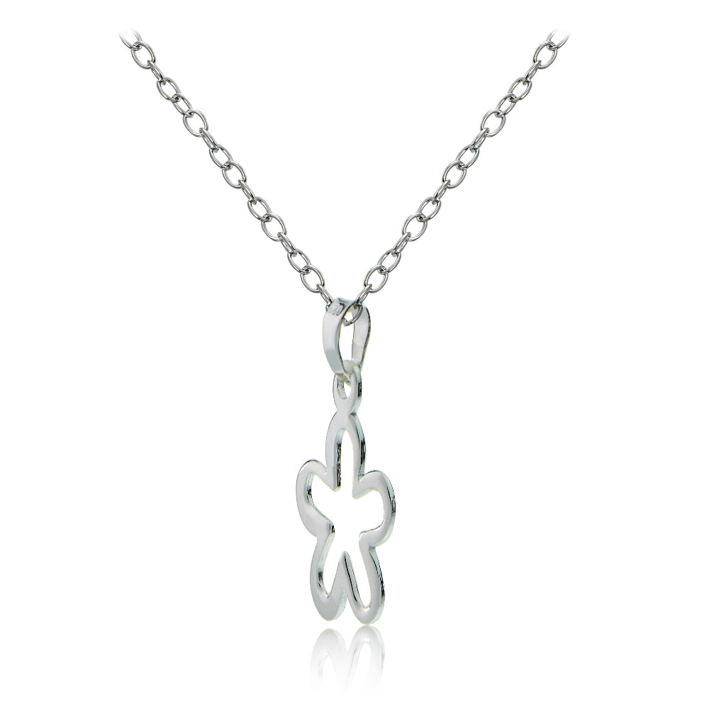 Sterling Silver Small Flower Polished Necklace-2