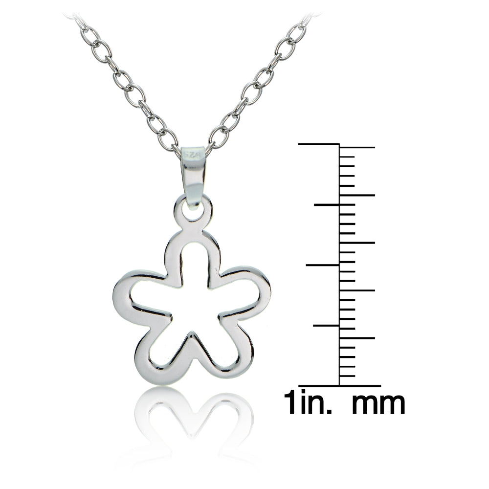 Sterling Silver Small Flower Polished Necklace-3
