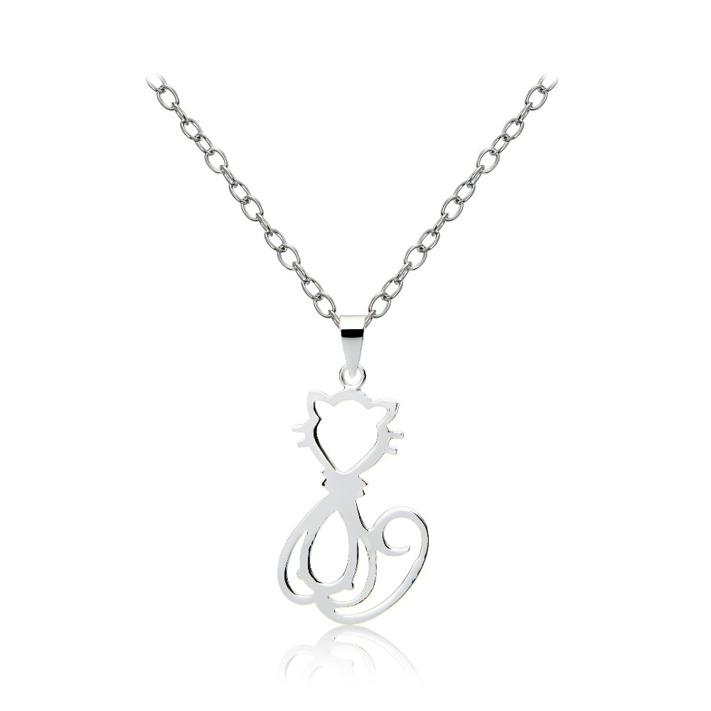 Sterling Silver Cat Polished Necklace