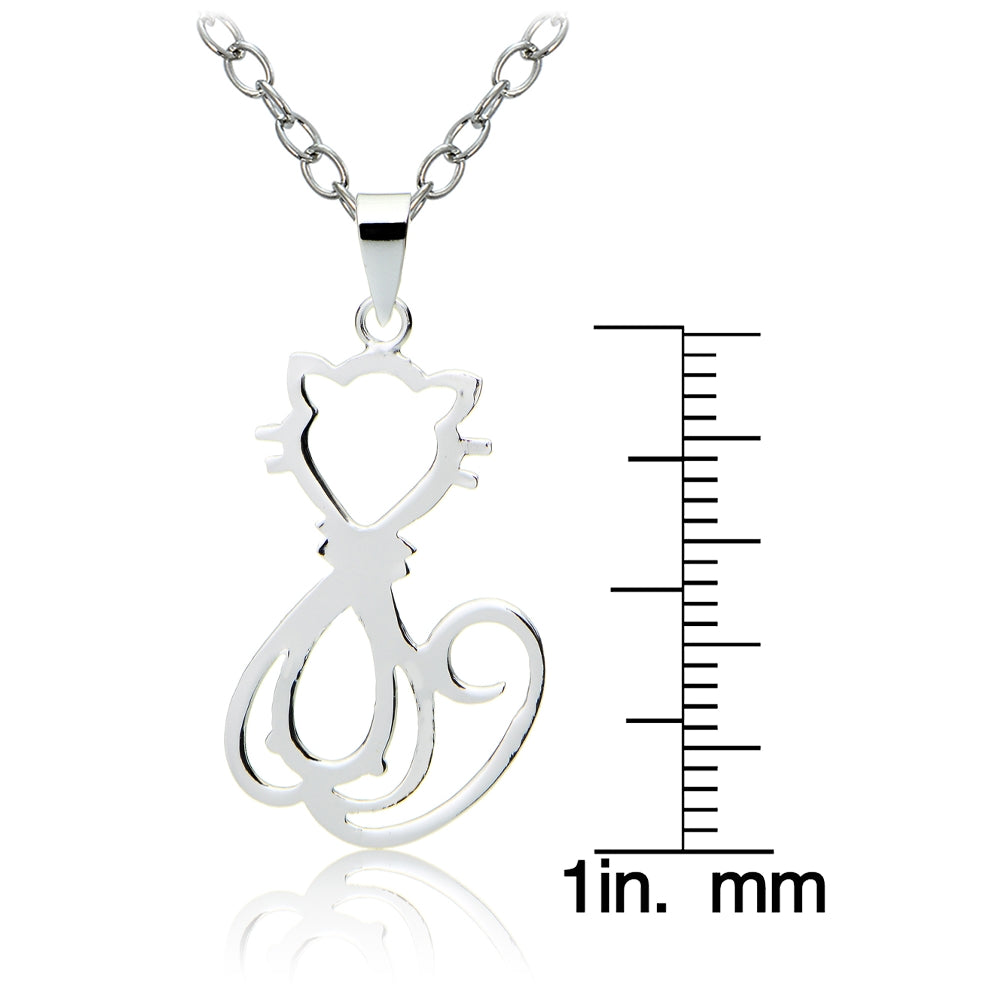 Sterling Silver Cat Polished Necklace-3