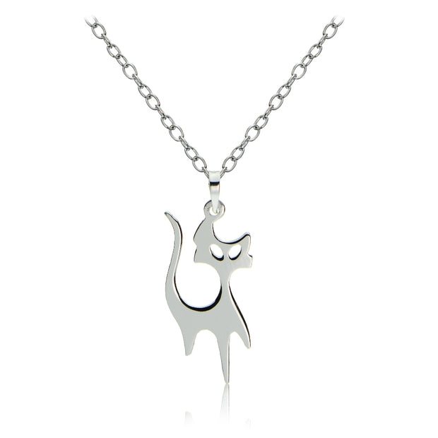 Sterling Silver Halloween Cat Polished Necklace