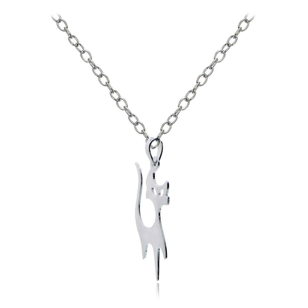 Sterling Silver Halloween Cat Polished Necklace-2
