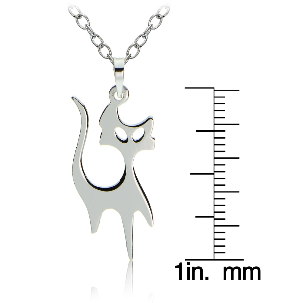 Sterling Silver Halloween Cat Polished Necklace-3
