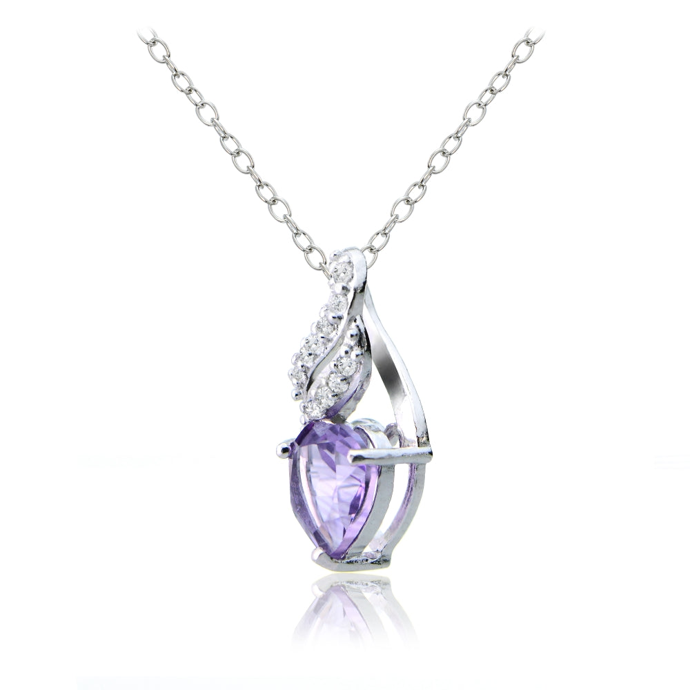 Sterling Silver Amethyst and White Topaz Heart Double Twist Necklace-2
