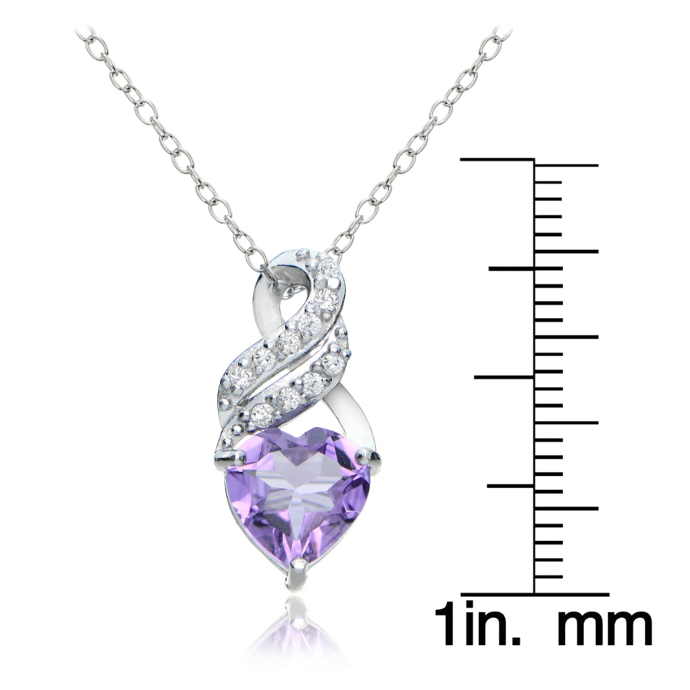 Sterling Silver Amethyst and White Topaz Heart Double Twist Necklace-3