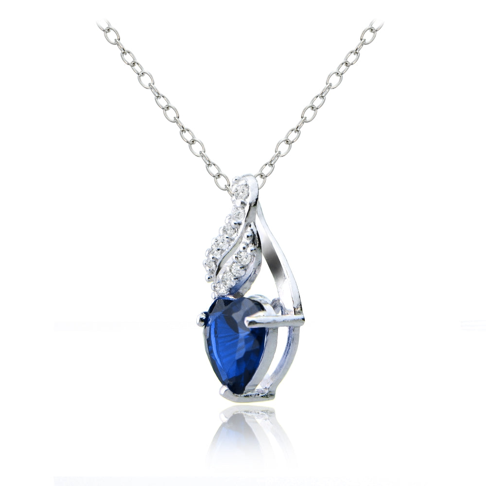 Sterling Silver Created Sapphire & White Topaz Heart Double Twist Necklace-2