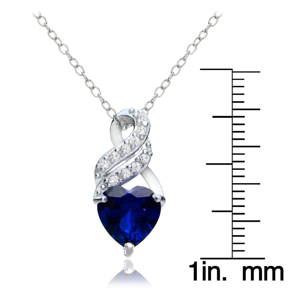 Sterling Silver Created Sapphire & White Topaz Heart Double Twist Necklace-3