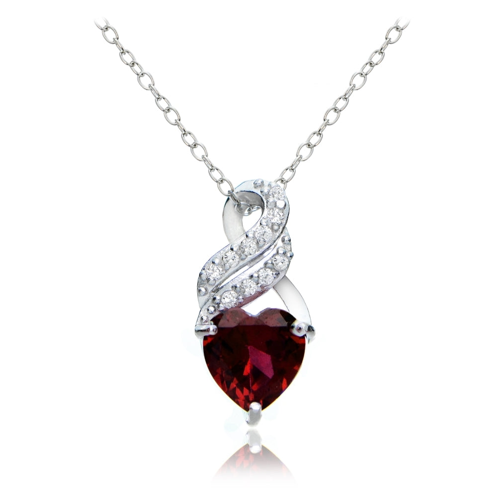 Sterling Silver Created Ruby & White Topaz Heart Double Twist Necklace