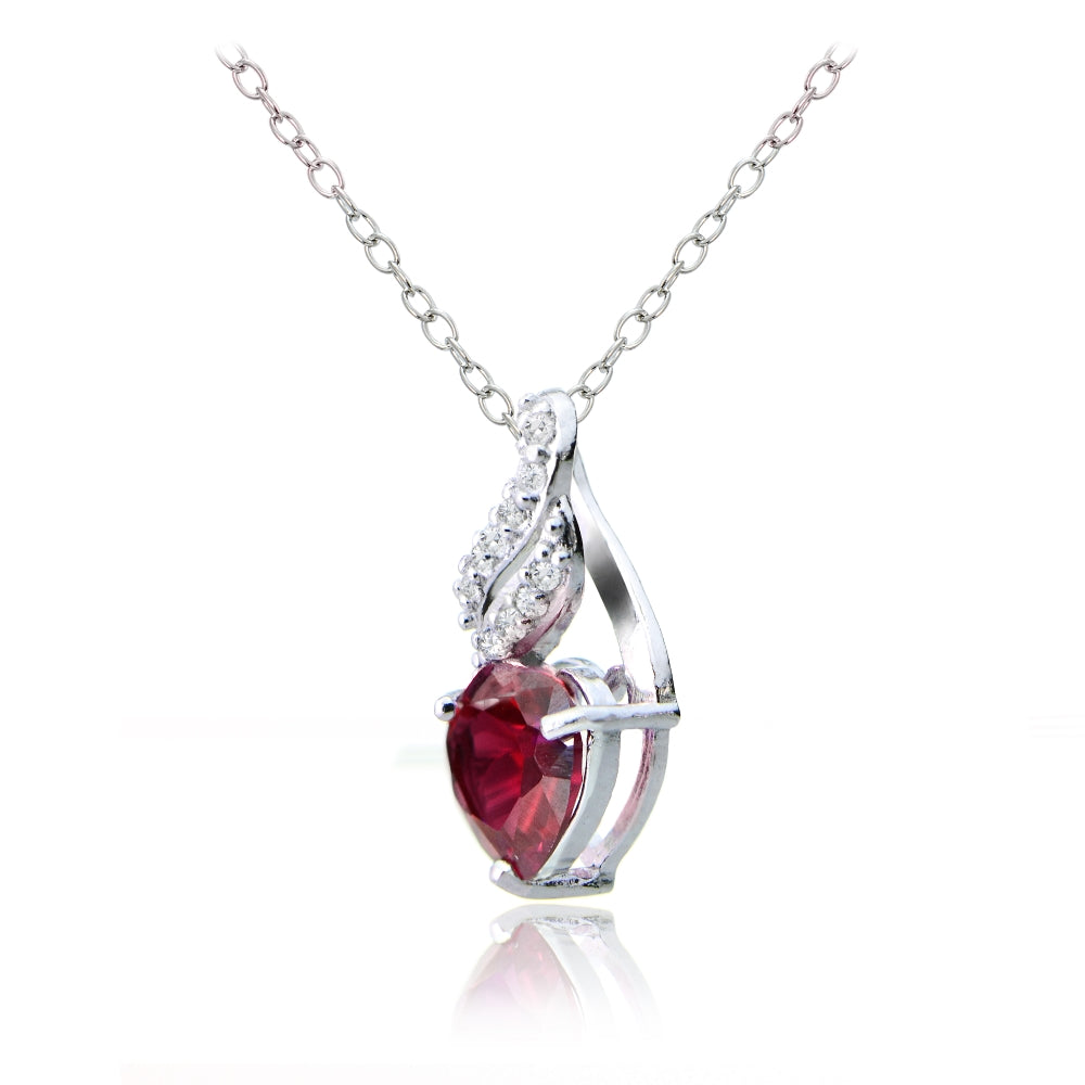Sterling Silver Created Ruby & White Topaz Heart Double Twist Necklace-2