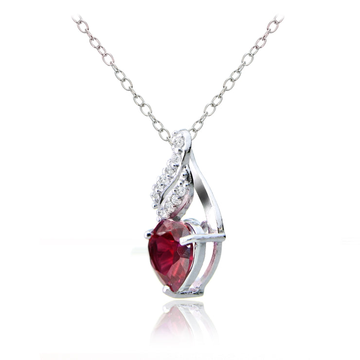 Sterling Silver Created Ruby & White Topaz Heart Double Twist Necklace