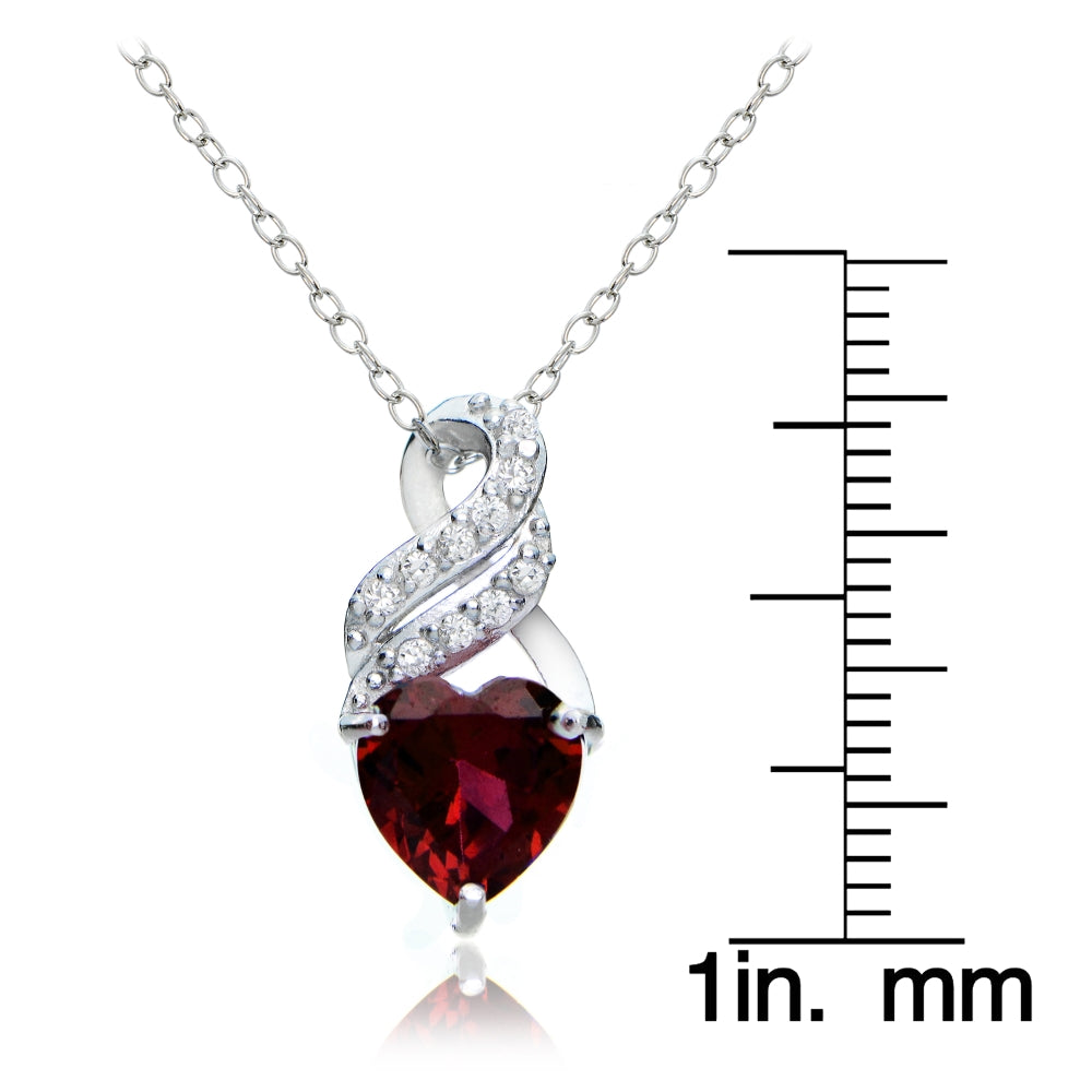 Sterling Silver Created Ruby & White Topaz Heart Double Twist Necklace-3