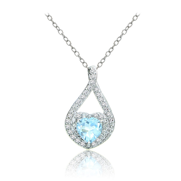 Sterling Silver Blue Topaz and White Topaz Heart Twist Necklace