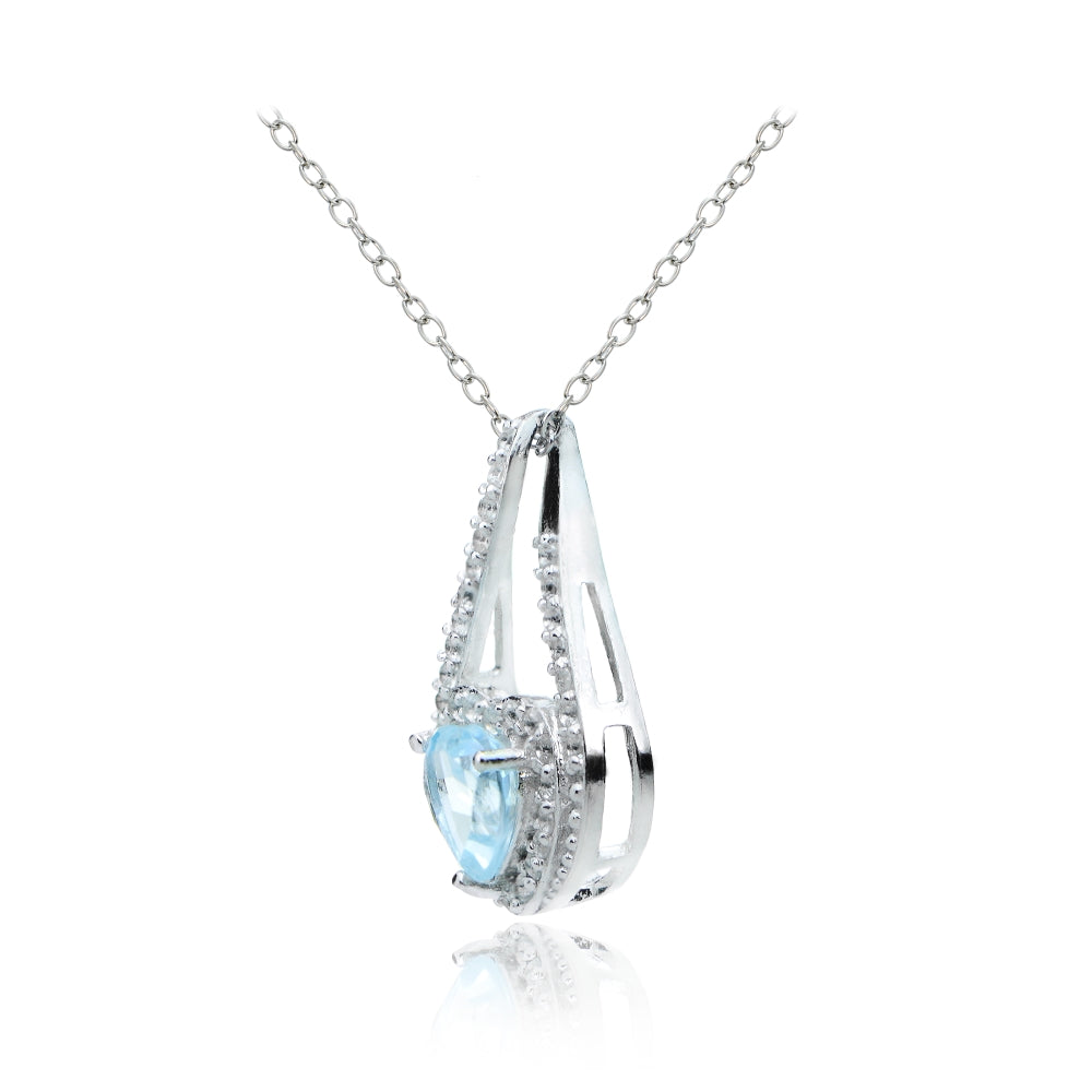 Sterling Silver Blue Topaz and White Topaz Heart Twist Necklace-2