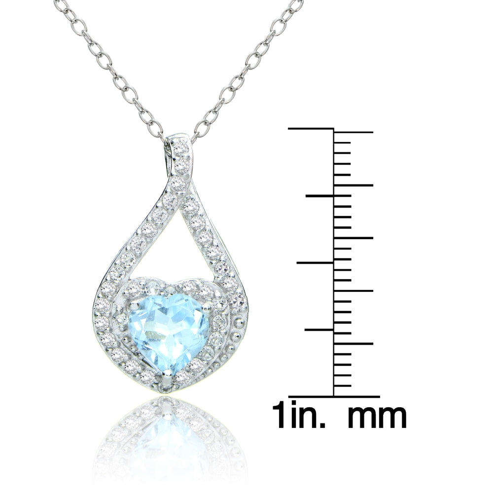 Sterling Silver Blue Topaz and White Topaz Heart Twist Necklace-3