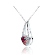 Sterling Silver Created Ruby and White Topaz Heart Twist Necklace