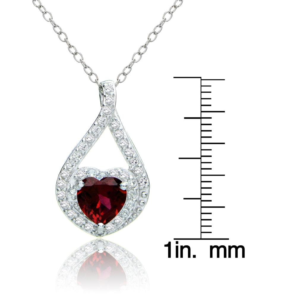 Sterling Silver Created Ruby and White Topaz Heart Twist Necklace-3