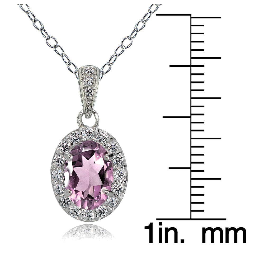 Sterling Silver Purple CZ and White Topaz Oval Halo Necklace-3
