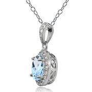 Sterling Silver Blue and White Topaz Oval Halo Necklace