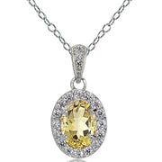 Sterling Silver Citrine and White Topaz Oval Halo Necklace