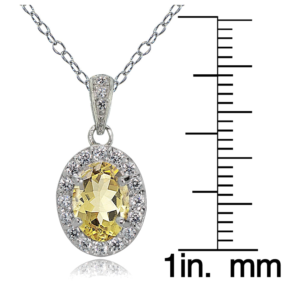 Sterling Silver Citrine and White Topaz Oval Halo Necklace-3