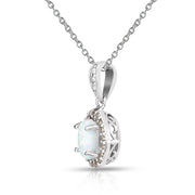 Sterling Silver Created White Opal and Morganite Oval Halo Necklace