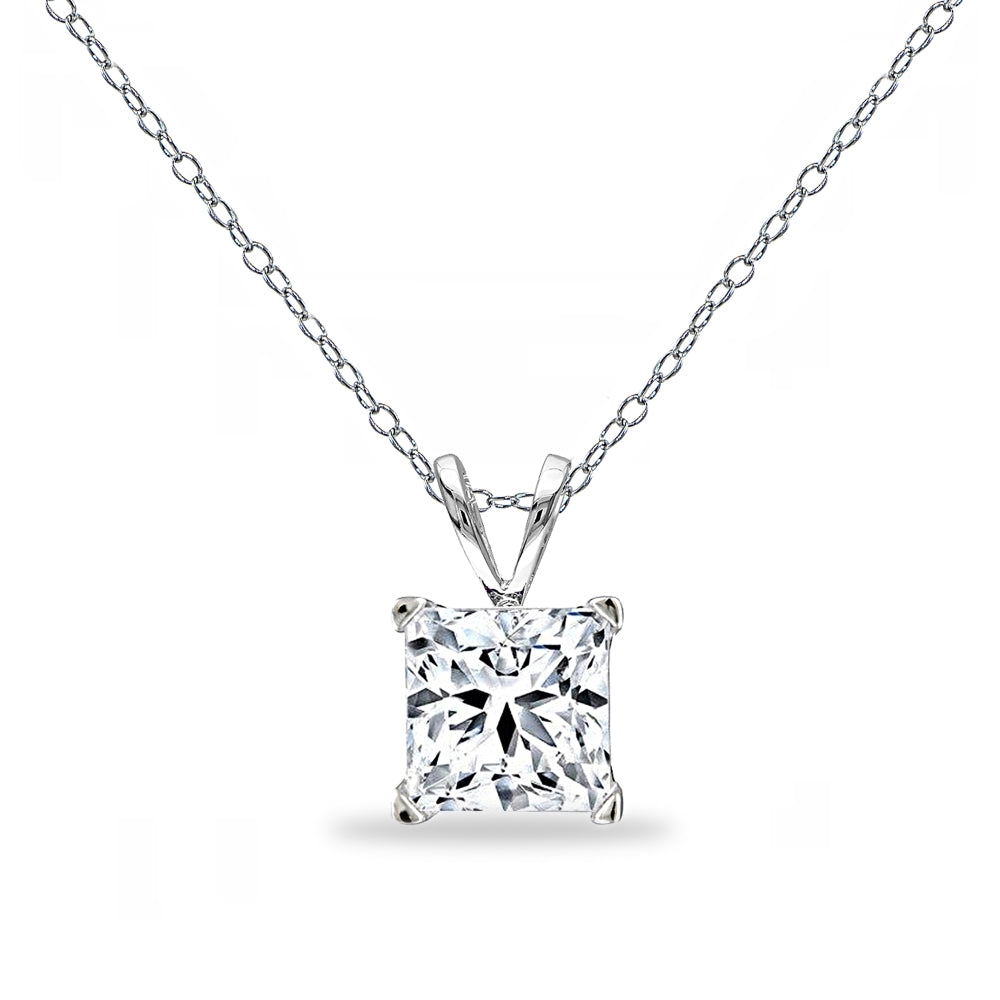 Sterling Silver Princess-cut 7mm Solitaire Necklace created with Swarovski Zirconia