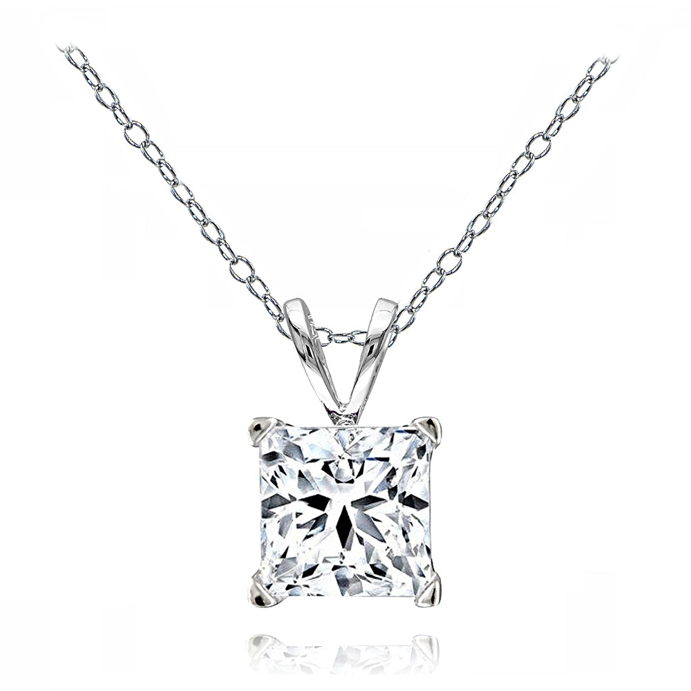 Sterling Silver Princess-cut 7mm Solitaire Necklace created with Swarovski Zirconia-2