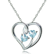 Sterling Silver Blue Topaz Double Open Heart Necklace