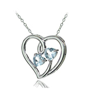 Sterling Silver Blue Topaz Double Open Heart Necklace