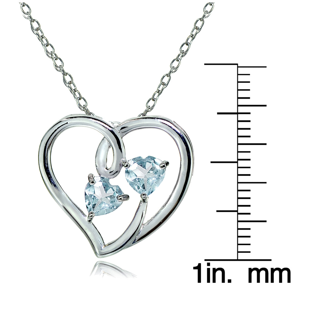 Sterling Silver Blue Topaz Double Open Heart Necklace-3