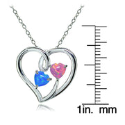 Sterling Silver Created Pink & Blue Opal Double Open Heart Necklace