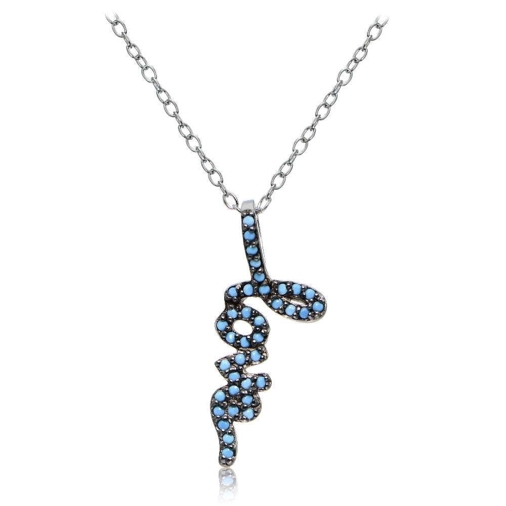Sterling Silver Nano Created Turquoise Love Necklace