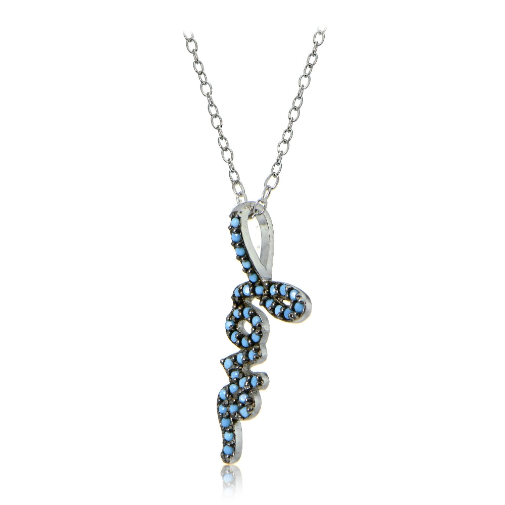 Sterling Silver Nano Created Turquoise Love Necklace-2