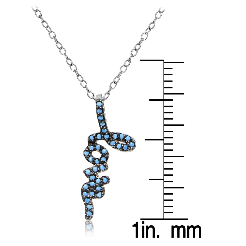 Sterling Silver Nano Created Turquoise Love Necklace-3