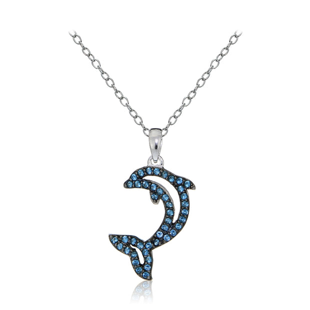 Sterling Silver Nano Created London Blue Topaz Dolpin Necklace
