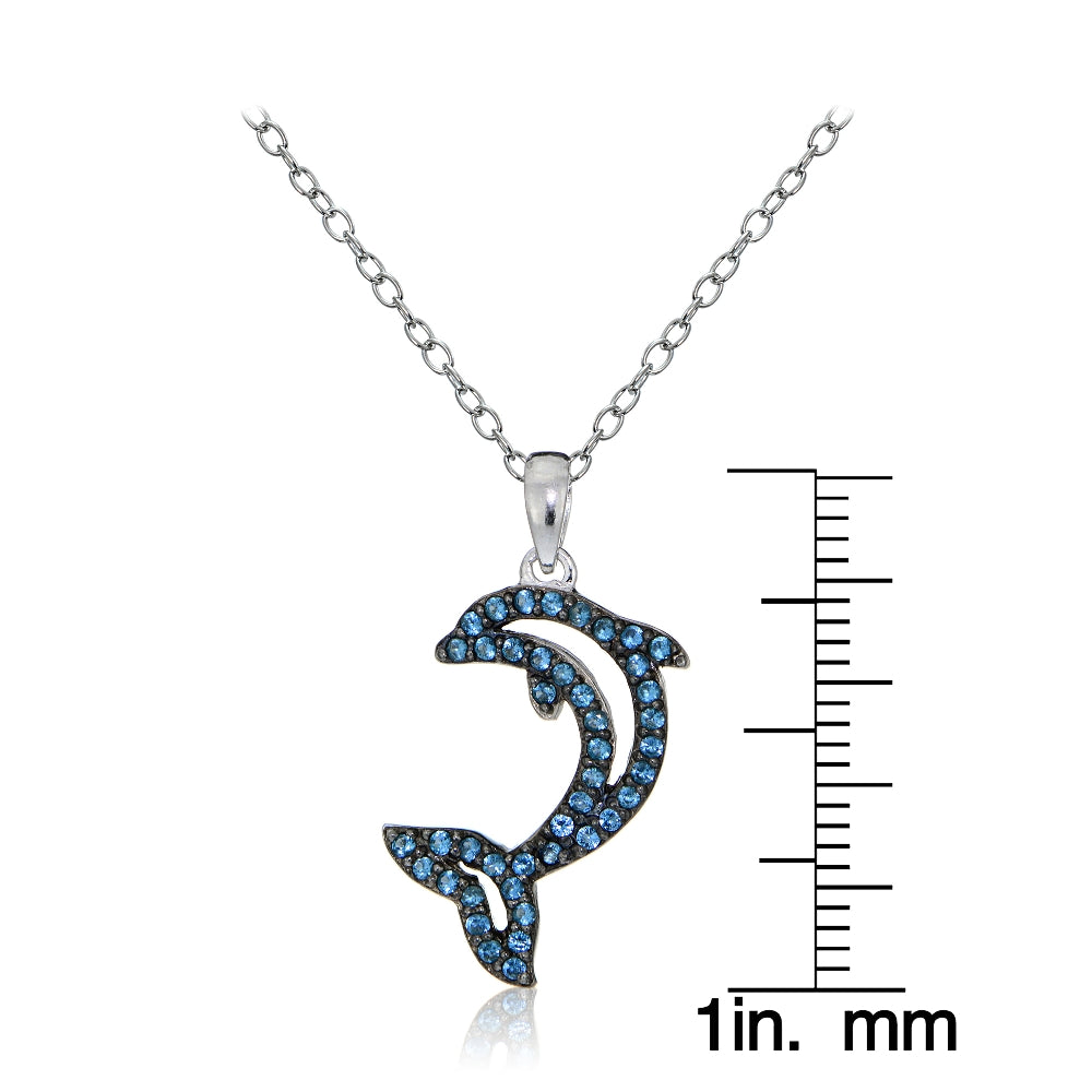 Sterling Silver Nano Created London Blue Topaz Dolpin Necklace-3