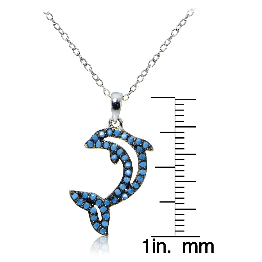 Sterling Silver Nano Created Turquoise Dolphin Necklace-3