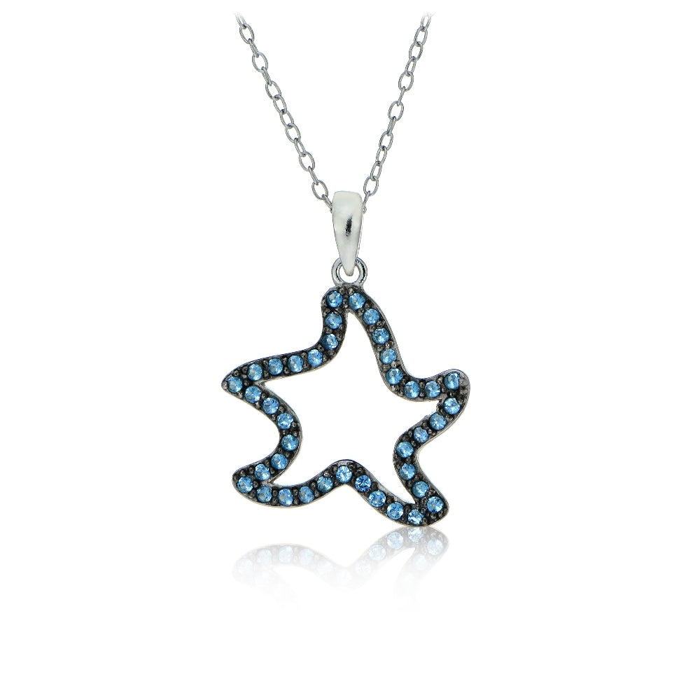 Sterling Silver Nano Created London Blue Topaz Starfish Necklace