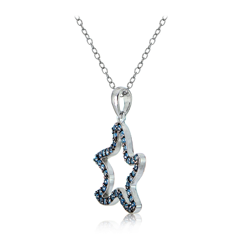 Sterling Silver Nano Created London Blue Topaz Starfish Necklace-2
