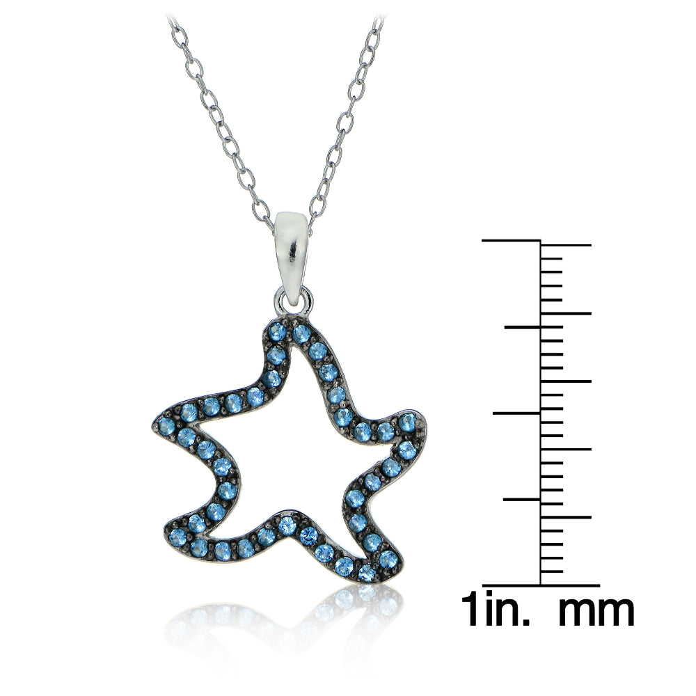 Sterling Silver Nano Created London Blue Topaz Starfish Necklace-3