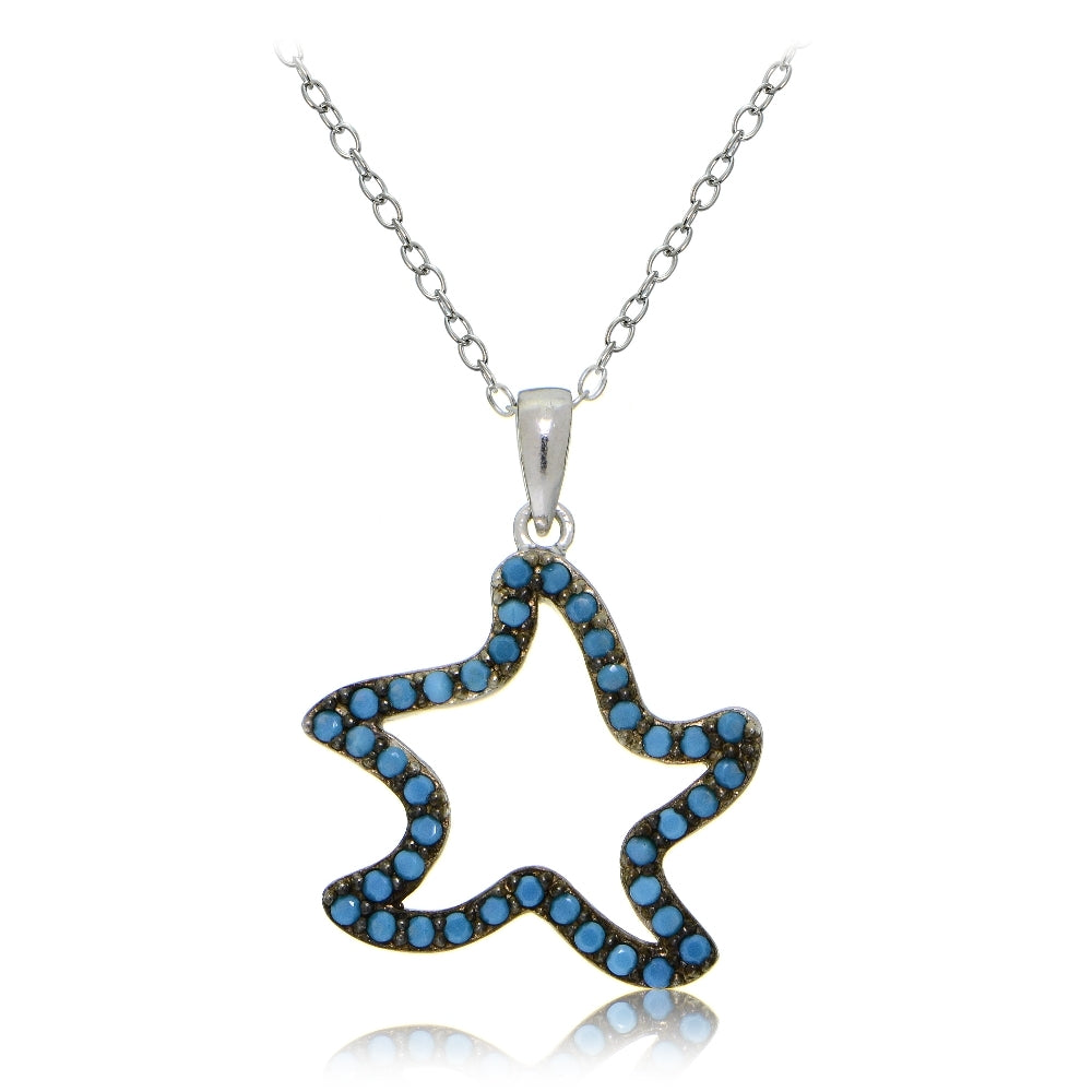 Sterling Silver Nano Created Turquoise Starfish Necklace