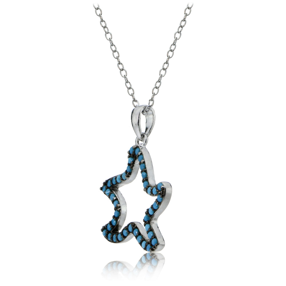 Sterling Silver Nano Created Turquoise Starfish Necklace-2