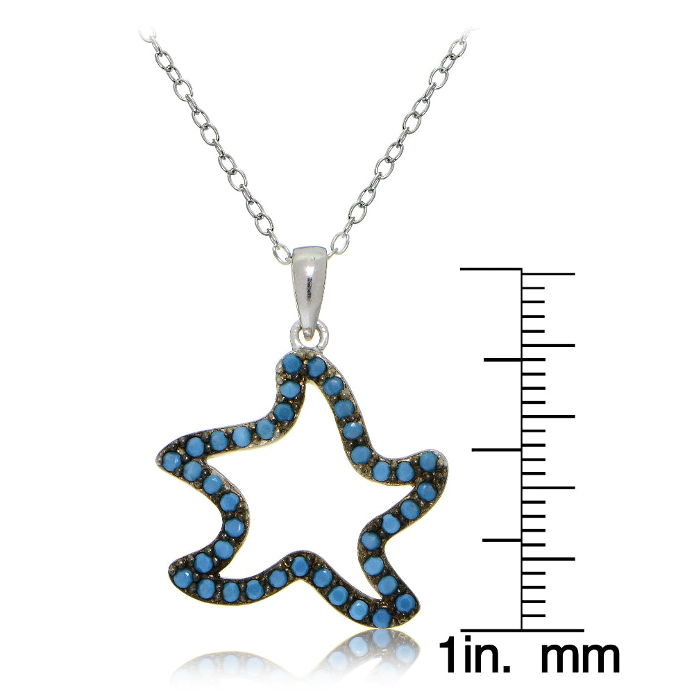 Sterling Silver Nano Created Turquoise Starfish Necklace-3