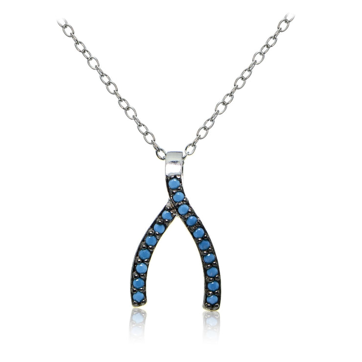 Sterling Silver Nano Created Turquoise Wishbone Necklace