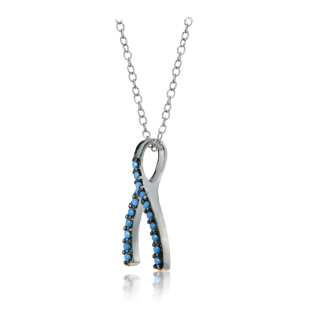 Sterling Silver Nano Created Turquoise Wishbone Necklace-2