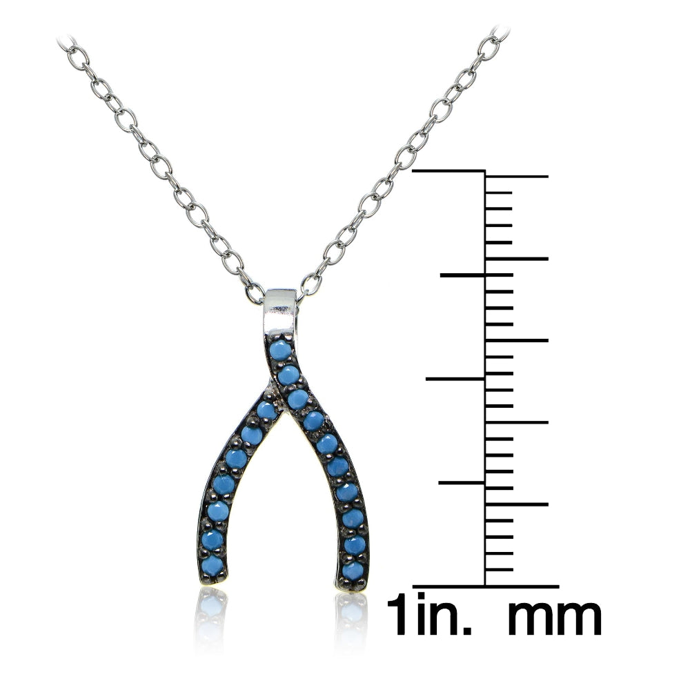 Sterling Silver Nano Created Turquoise Wishbone Necklace-3