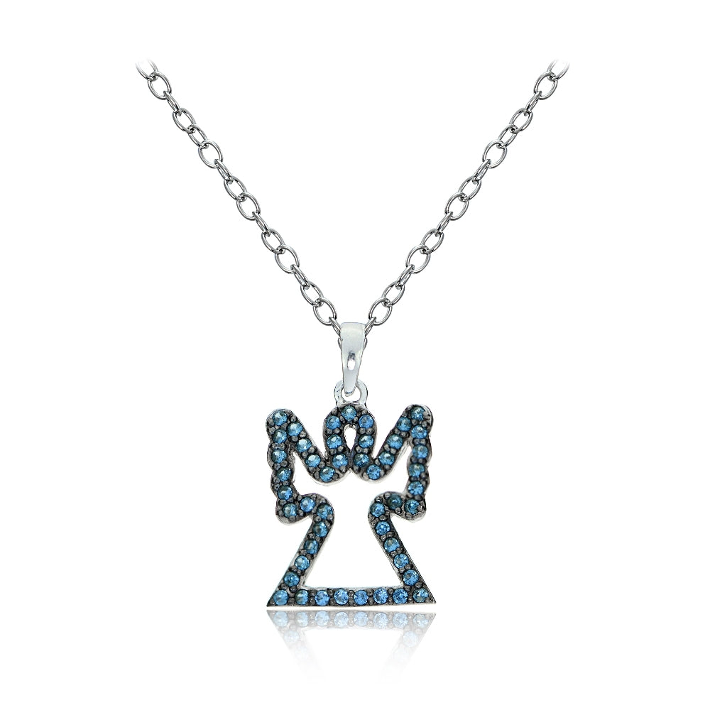 Sterling Silver Nano Created London Blue Topaz Angel Necklace
