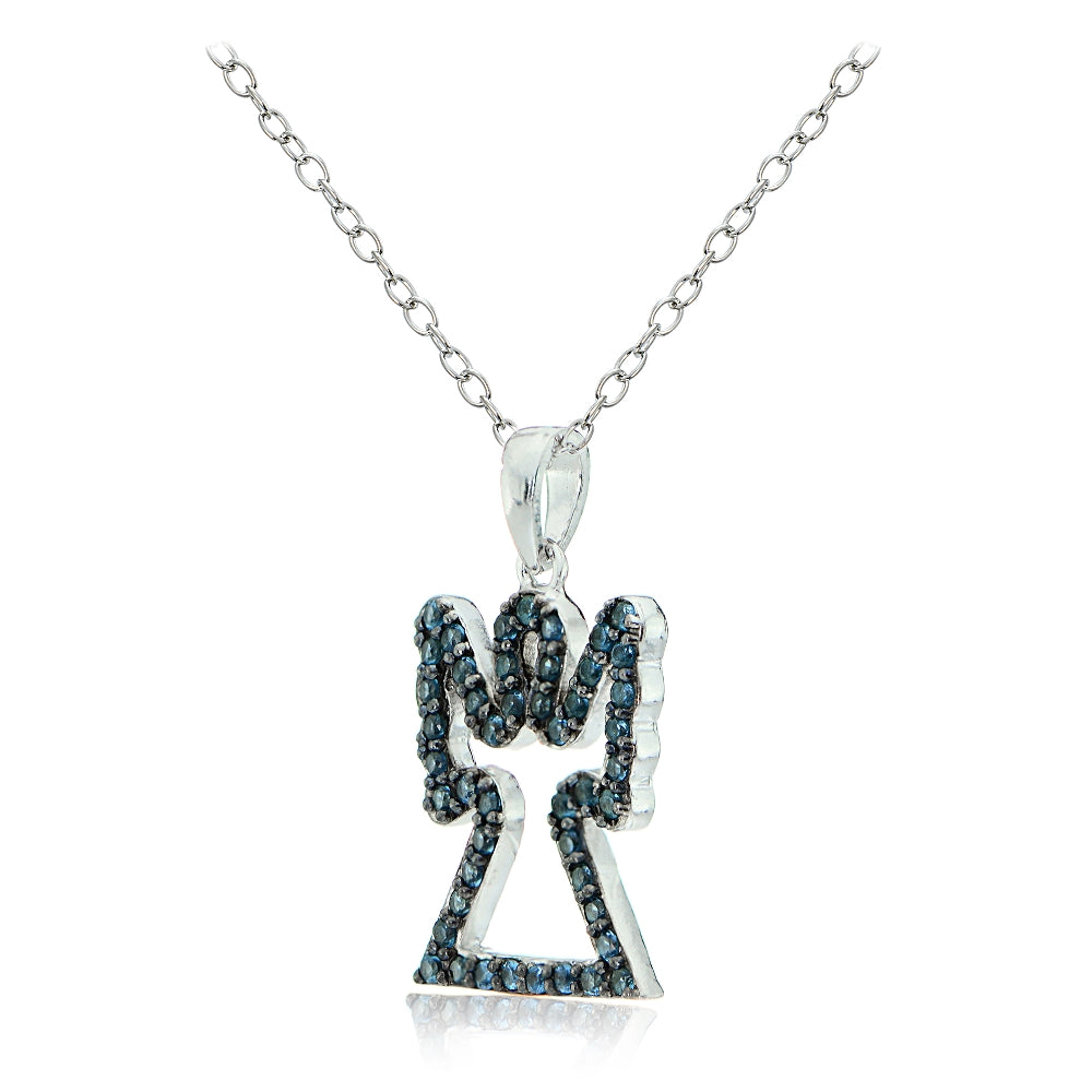 Sterling Silver Nano Created London Blue Topaz Angel Necklace-2