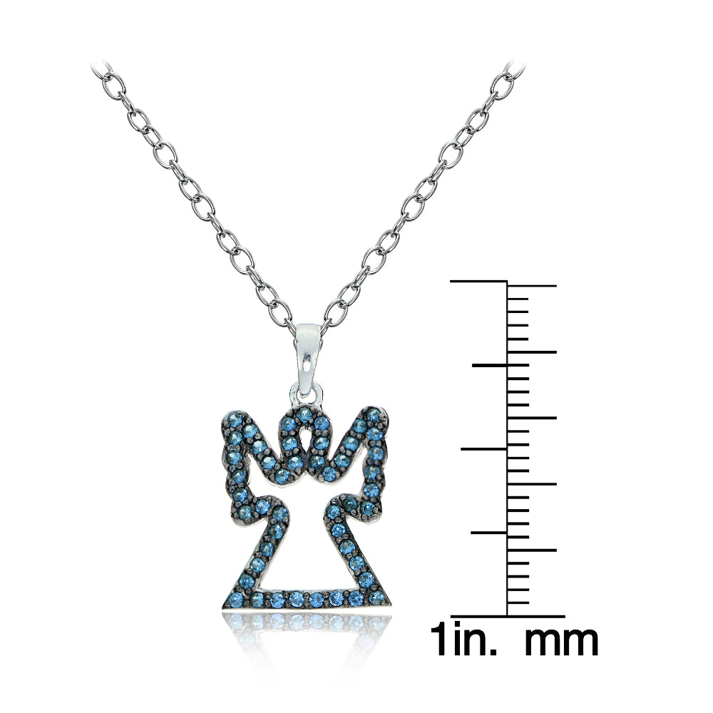Sterling Silver Nano Created London Blue Topaz Angel Necklace-3